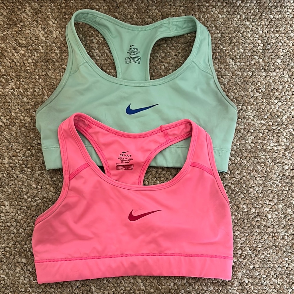 Nike Pink and Green Sports Bra Duo